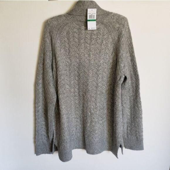 Michael Kors Cable Knit Turtle Neck Raglan Sleeve Sweater Women's Large Grey - Picture 4 of 6